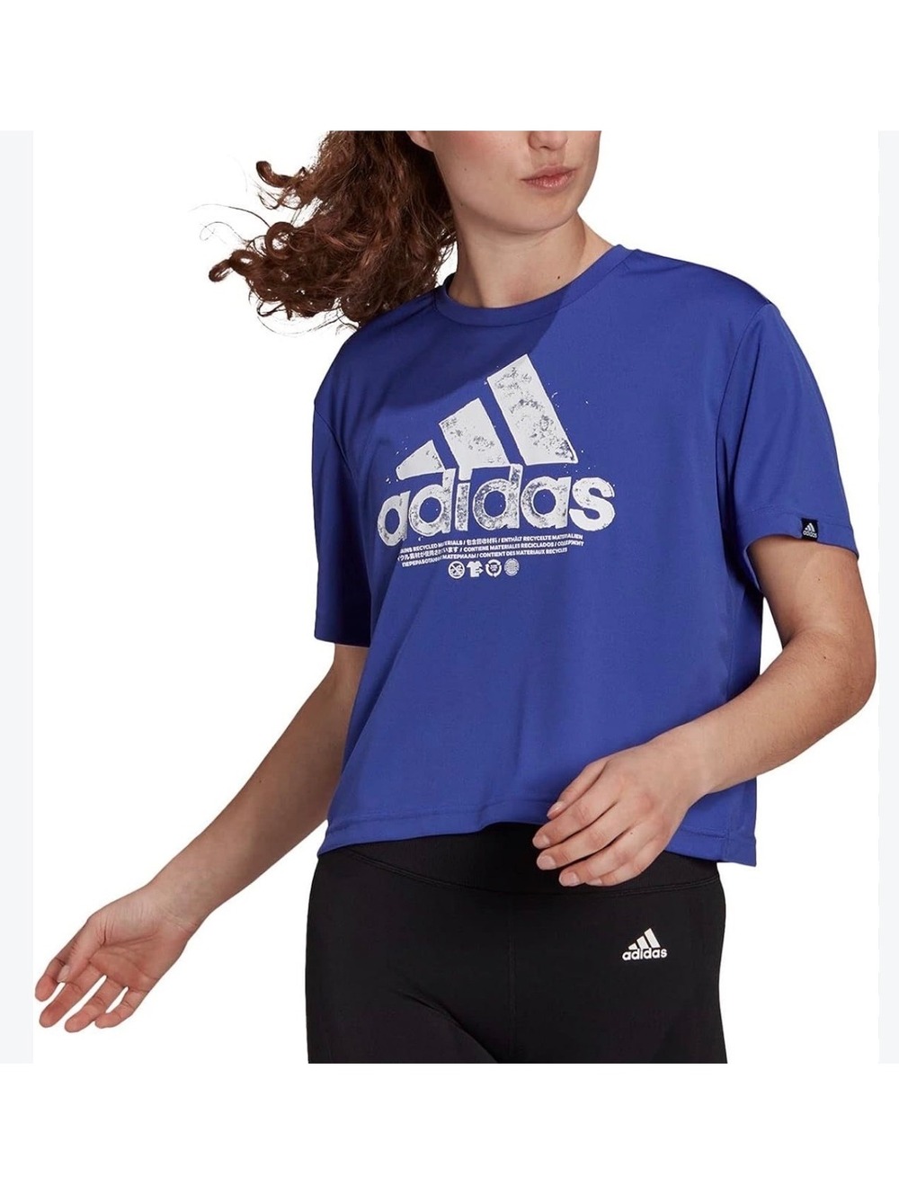 adidas Primeblue printed cropped t-shirt, royal blue, size XL